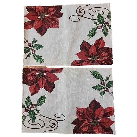 Set of 2 Fabric Christmas Placemats Poinsettia Tapestry-look - Picture 1 of 9